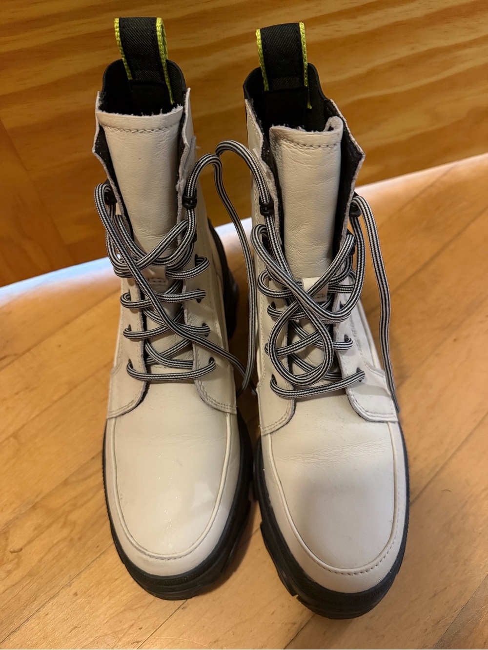 Women White Lace-Up Combat Boots
